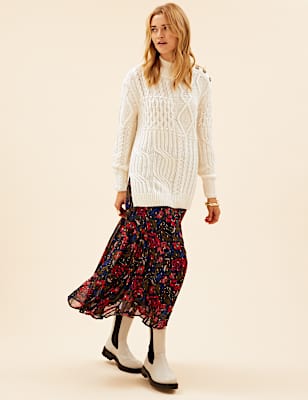 Floral Metallic Maxi A-Line Skirt