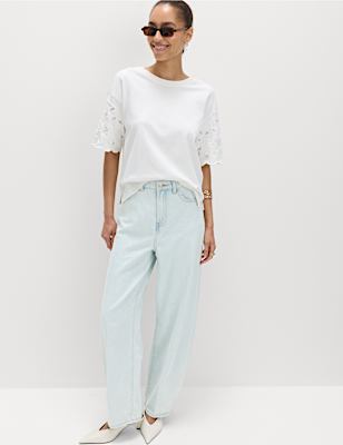 High Waisted Crease Front Barrel Jeans