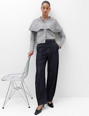 High Waisted Pintuck Barrel Jeans with Lyocell