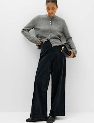 Cord Pintuck Wide Leg Trousers