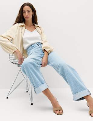 High Waisted Barrel Turn Up Jeans