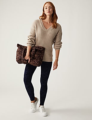 Flock Leopard Print High Waisted Leggings