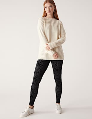 Flock Leopard Print High Waisted Leggings