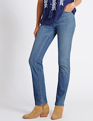 Mid Rise Straight Leg Jeans