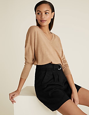 Pure Linen High Waisted Belted Shorts