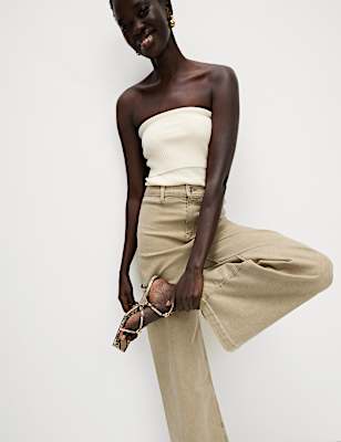 High Waisted Wide Leg Ankle Grazer Jeans