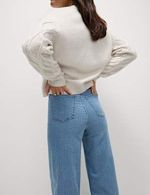 High Waisted Wide Leg Ankle Grazer Jeans