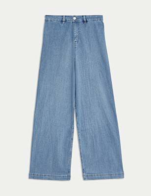 High Waisted Wide Leg Ankle Grazer Jeans