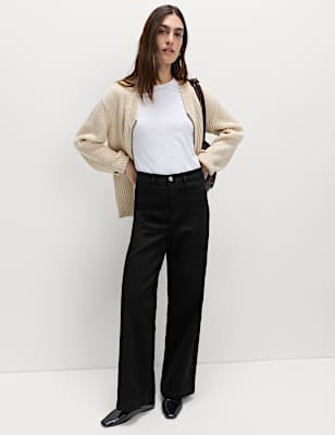 High Waisted Wide Leg Ankle Grazer Jeans