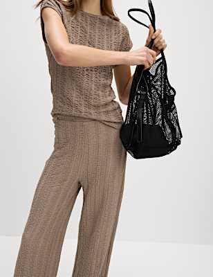 Textured Elasticated Waist Wide Leg Trousers