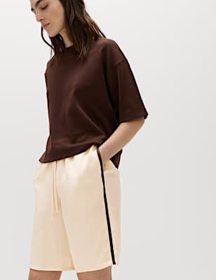 Side Stripe Longline Shorts with Linen