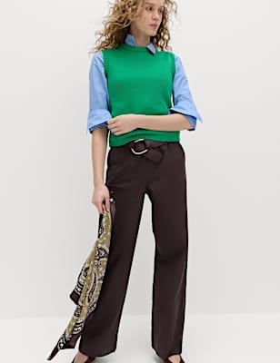 Pure Cotton Poplin Pull On Straight Leg Trousers