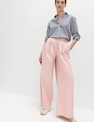 Pure Cotton Poplin Pull On Super Wide Leg Trousers