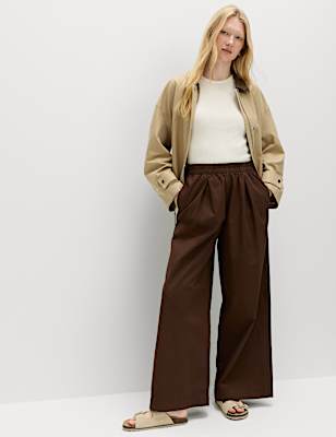 Pure Cotton Poplin Pull On Super Wide Leg Trousers