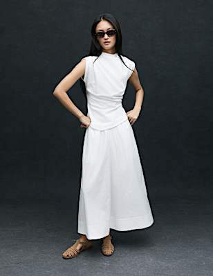 Pure Cotton Cropped Palazzo Trousers