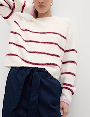 Pure Cotton Belted Straight Leg Trousers