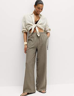 Linen Rich Tie Side Wide Leg Trousers