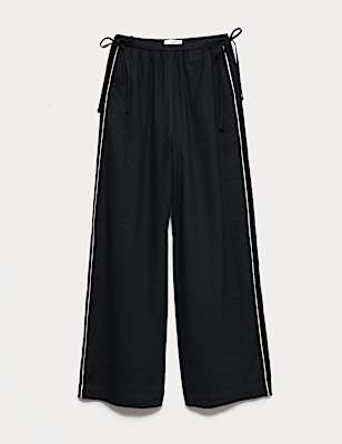 Linen Rich Tie Side Wide Leg Trousers