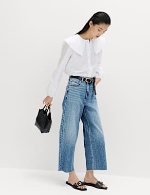 High Waisted Wide Leg Cropped Jeans