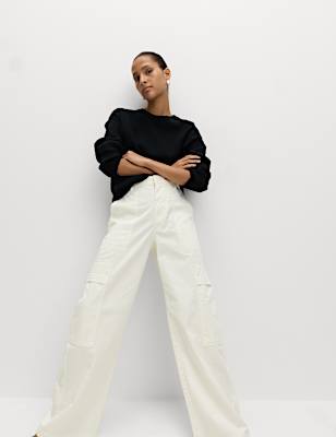 Cotton Rich Cargo Wide Leg Trousers