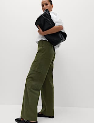 Cotton Rich Cargo Wide Leg Trousers