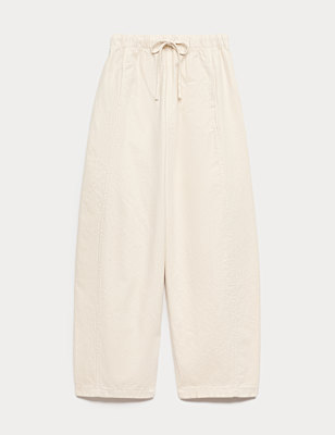 Pull On High Waisted Barrel Leg Jeans