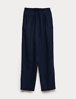 Linen Rich Elasticated Waist Tapered Trousers