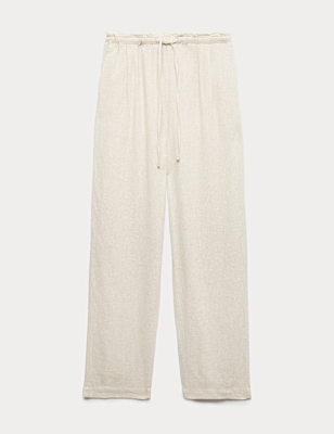 Linen Rich Elasticated Waist Tapered Trousers