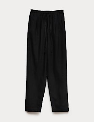 Linen Rich Elasticated Waist Tapered Trousers