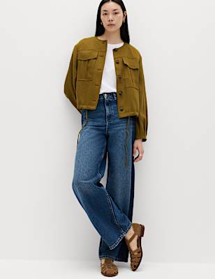 High Waisted Two Tone Wide Leg Jeans