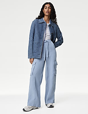 Lyocell Blend Utility Wide Leg Trousers