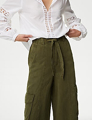 Lyocell Blend Utility Wide Leg Trousers