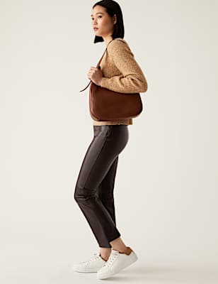 Leather Look Cropped Flared Leggings