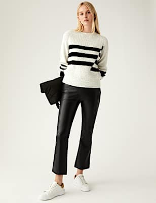 Leather Look Cropped Flared Leggings