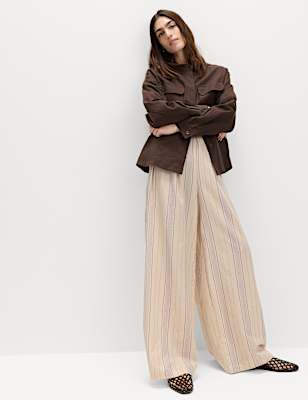 Striped Wide Leg Trousers with Linen