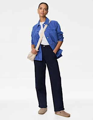 Cotton Rich Relaxed Straight Trousers