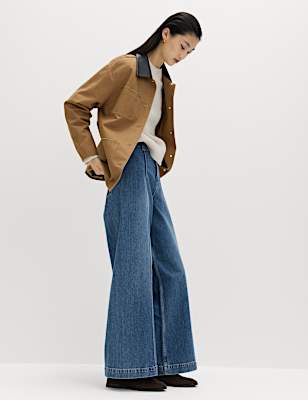 Pintuck Wide Leg Ankle Grazer Jeans