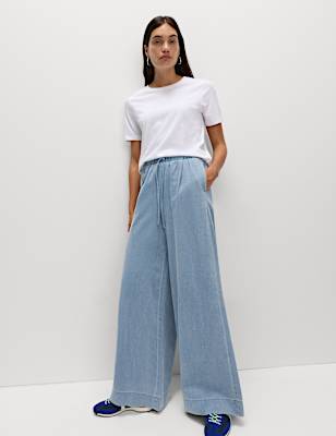 Lyocell Blend Pull On Wide Leg Trousers
