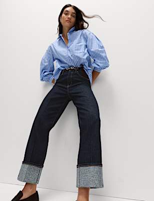 Premium Wide Leg Turn Up Jeans