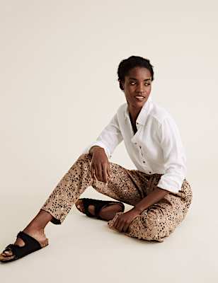 Flax Linen Mix Printed Regular Fit Trouser