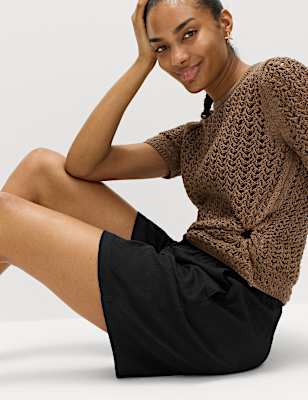 Pull On High Waisted Shorts with Linen