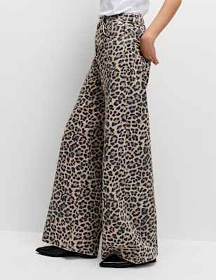 Animal Print Wide Leg Jeans
