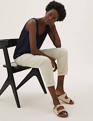 Pure Cotton Tapered Ankle Grazer Chinos