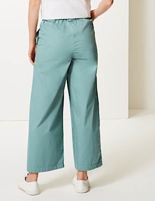 Pure Cotton Wide Leg Ankle Grazer Trousers