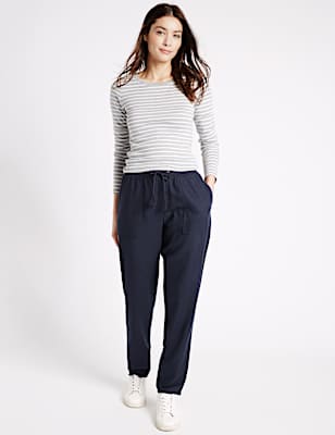 Linen Rich Drawstring Tapered Leg Trousers