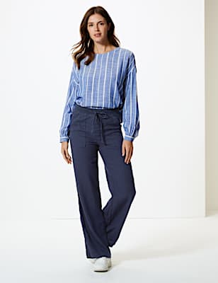 Linen Rich Wide Leg Trousers