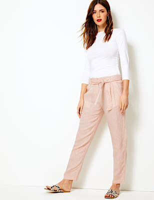 Pure Linen Ankle Grazer Peg Trousers