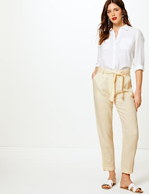 Pure Linen Ankle Grazer Peg Trousers