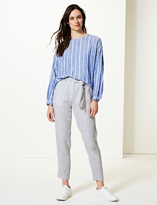 Pure Linen Ankle Grazer Peg Trousers