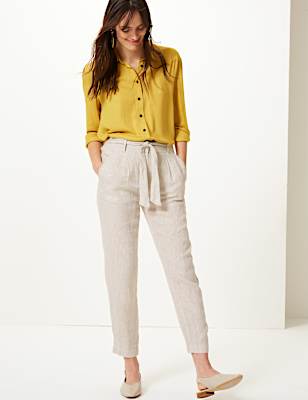 Pure Linen Ankle Grazer Peg Trousers